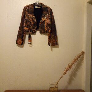 Alyson Eastman Distressed Cropped Lamb Leather Motorcycle Jacket Size S Rare